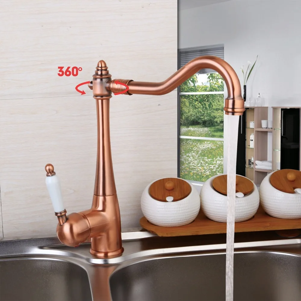 Stock 5 Years Warranty Antique Copper sink basin hot and cold Mixer Tap rotating Kitchen Faucet