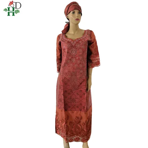 H& D Дашики африканские платья для женщин ropa africana mujer размера плюс bazin riche Макси платье кружева головной убор Южная Африка одежда - Цвет: Light-brown
