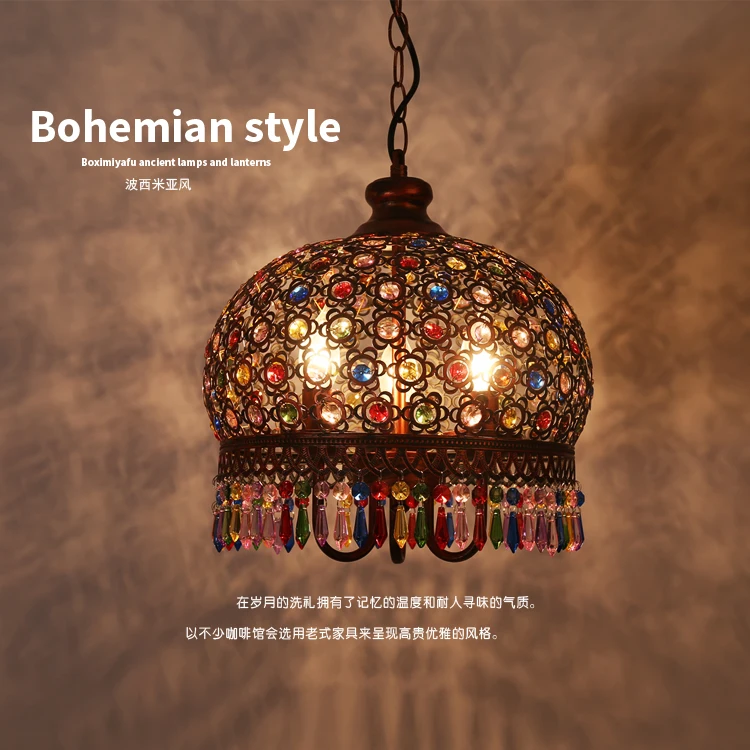 Подвесной светильник из кованого железа с богемным кристаллом|pendant lighting for
