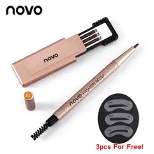 Novo quente à prova dlong água lápis de longa duração sobrancelha com 3 pçs lápis recarga + 3pcs sobrancelha modelos kit de ferramentas de maquiagem de beleza 4 cores