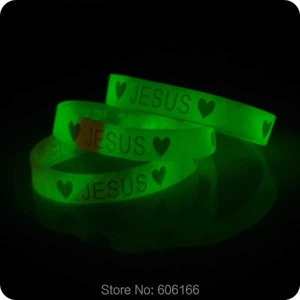 50x сердце Иисуса светятся в темноте Силиконовый браслет Мода католическая христианская религиозная ювелирные изделия
