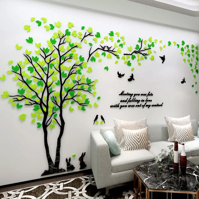 2018 new cute rabbit tree design acrylic stickers bunny wall sticker