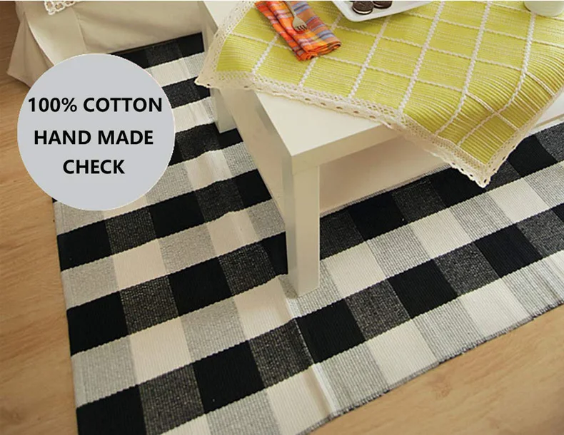 Черный и белый плед Проверьте коврики хлопок ручной работы тканые ковры для спальня гостиная машинная стирка большой