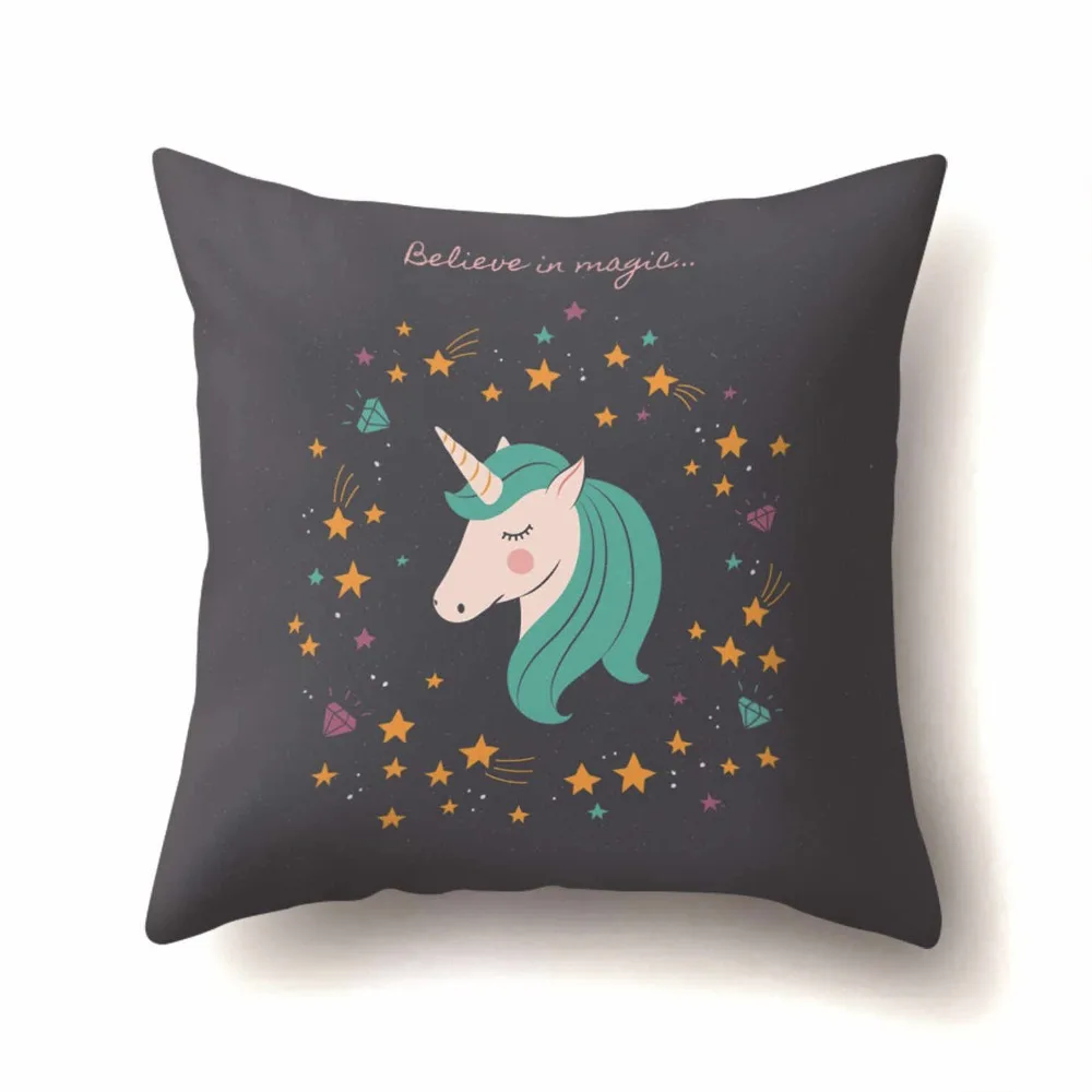 Linen Square Decorative Carton Throw Pillow Vintage Cushion Lovely Unicorn  Sofa Cushion