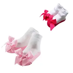 Детские носки-тапочки для маленьких девочек носки принцессы с бантами носок с эффектом кружева белые из хлопка для малышей подарок на день