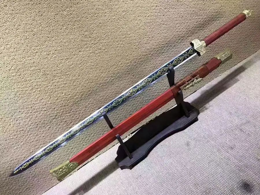 Full Tang Chinese Han Dynasty Sharp Battle Sword Hand Forging High Manganese Steel Blade Red Wood Scabbard | Дом и сад