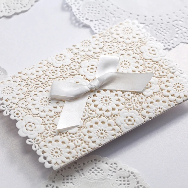 Lace Wedding Invitations Elegant Embossed White Ribbon Erfly Lace Wedding Invitations Elegant Embossed White Ribbon Erfly Envelope Paper Printing Custom Invitation Cards Cw5059