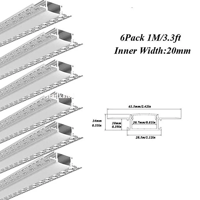 6 шт 1 м led гипсокартон алюминиевый профиль с 20 мм Внутренний размер для led светильник полосы с установкой посылка