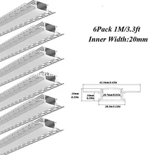 6 шт 1 м led гипсокартон алюминиевый профиль с 20 мм Внутренний размер для led светильник полосы с установкой посылка