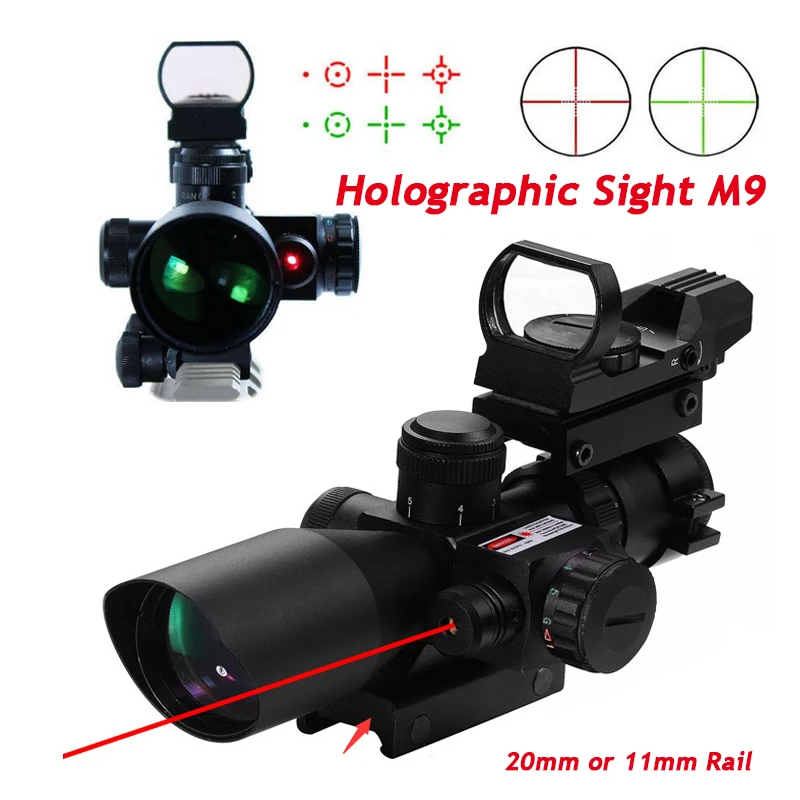 Тактический M9 2,5-10X40 Красный лазерный прицел + голографический прицел рефлекс 4 прицельная сетка для прицела 11 мм/20 мм Военный снайпер прицел