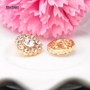 

Clear Rhinestone Buttons Sew On Flower Center 15MM 100PCS/lot Shank Back Gold Color KD533