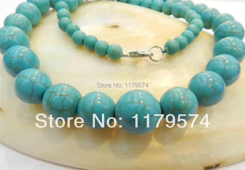 6-14 мм синий бирюза круглые бусины ожерелье украшения ручной работы модные ювелирные изделия дизайн подарки для девушек женщин AAA WJ12t7