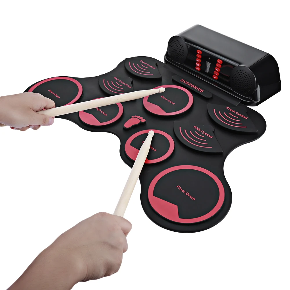 

10 Pads Electronic Roll Up Drum Kit Silicone Conventional Rubber-Type Electronic Board With Recording Function