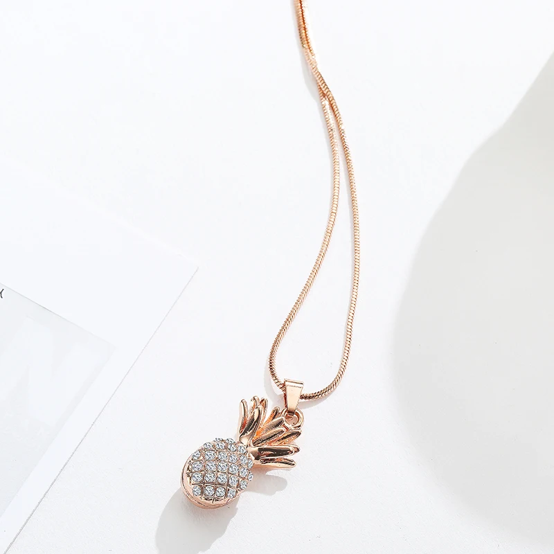 Ожерелье из ананас из кристаллов для женщин цвета розового золота кулон в виде ягоды прозрачное Кристальное ожерелье женские вечерние ювелирные изделия подарок