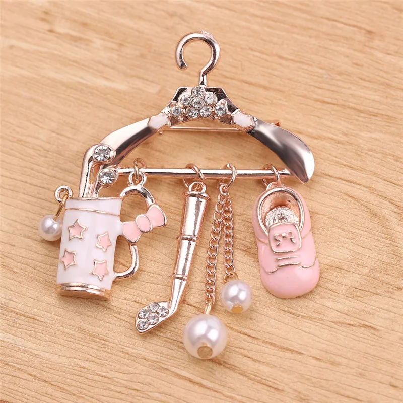 Crystal Red Cute Hanger With Shoes Golf Clubs Brooches For Women Men Lovely Brooches For Women Brooch Pins Jewelry