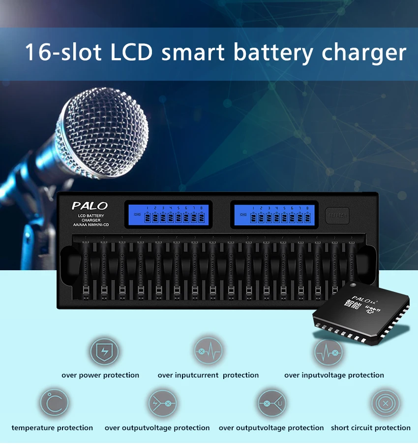 16 слотов PALO быстрое зарядное устройство DP-K106 2-LCD встроенный IC защита Интеллектуальное Быстрое зарядное устройство для 16 шт. 1,2 в AA/AAA Ni-MH/