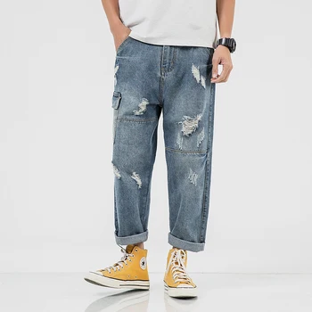 

2019 Jean Men's Summer Europe America Style Plus Size Ripped Jeans Male Pantalones Jean De Hombre Loose Cargo Pants Casual Hole