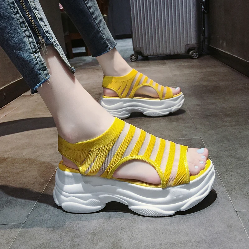 

Beige Heeled Sandals Female Shoe Espadrilles Platform Muffins shoe Clogs Wedge 2019 Women's All-Match Open Toe Beach Shoes High