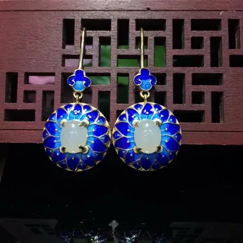 

Natural Hetian yu earrings, shaped face modeling earrings, S925 silver inlay, with 4m yu