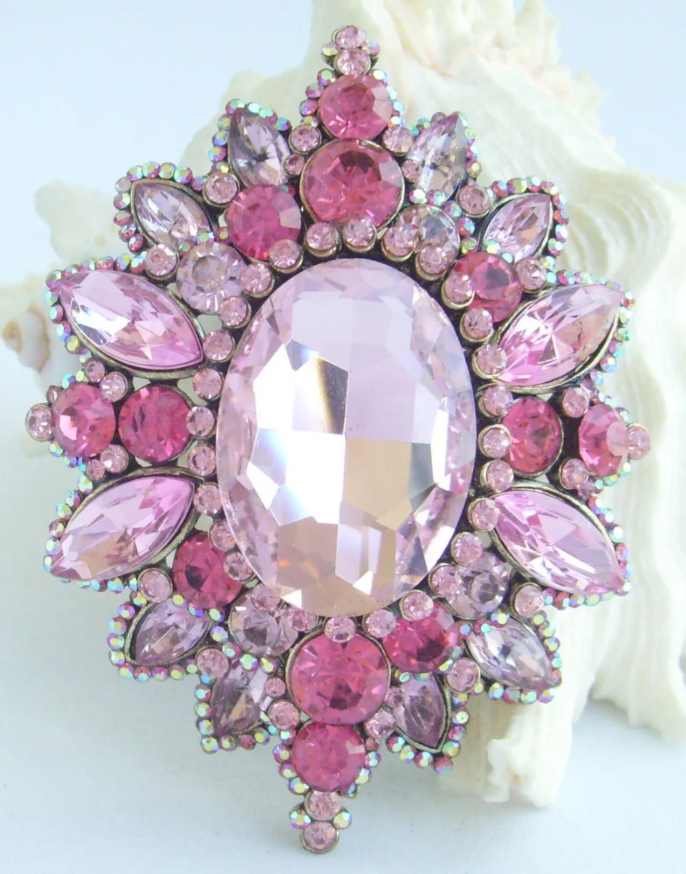 

Elegant Teardrop Flower Brooch Pin Pendant Pink Rhinestone Crystal EE06690C3