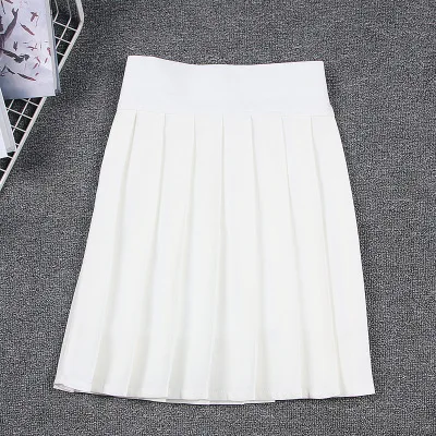 Harajuku Для женщин летние CS JK школьная форма Мори девочки Японский Элегантный дизайн эластичные Высокая Талия одноцветное Цвет плиссированные короткая юбка - Цвет: white