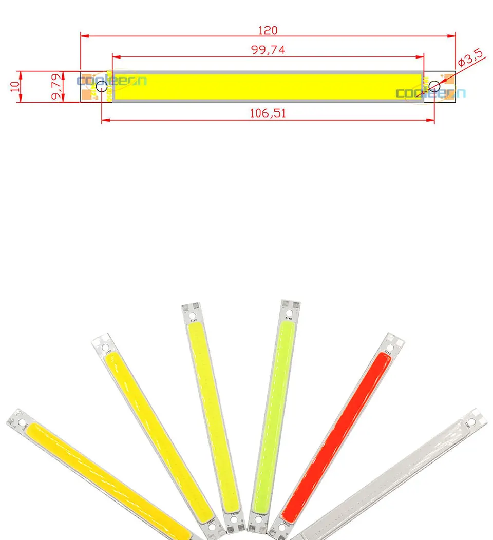 120mm 4.72in LED Bar Light Strip COB Bulb 12V 7W 10W LED Lamp Green Blue Red White Emitting Colors 12010mm COB Chip (1)
