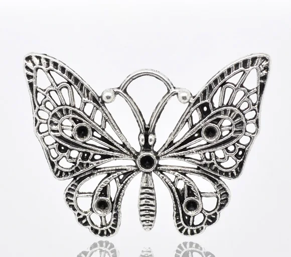 

DoreenBeads Zinc metal alloy Charm Pendants Butterfly Antique Silver Inlaid faceteds 4.8cm(1 7/8") x 3.6cm(1 3/8"), 2 PCs
