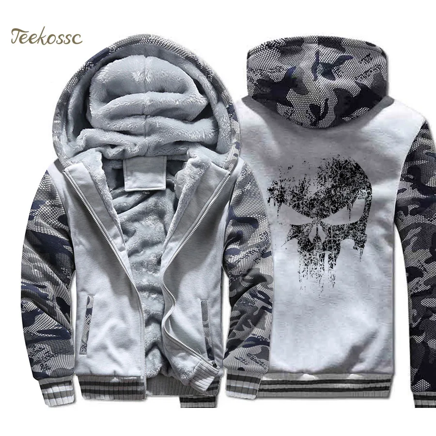  Super Hero Skull Hoodie Men Hip Hop Hooded Sweatshirt Coat Winter Thick Fleece Warm Swag Cool Jacke