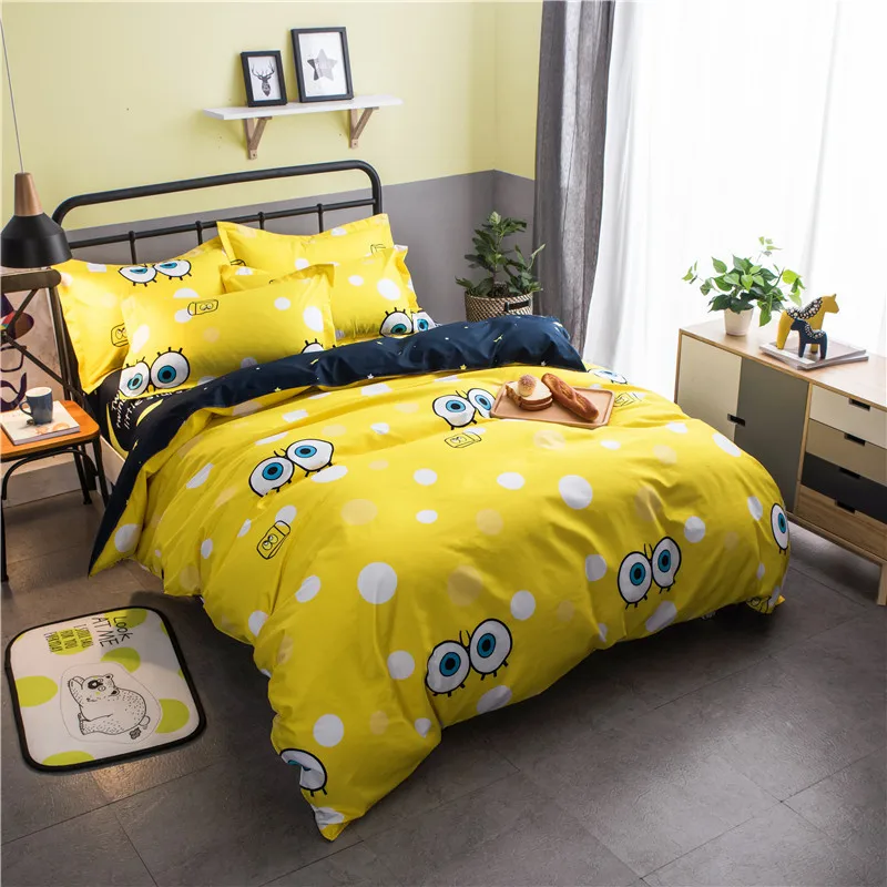 Nordic Minimalist Cartoon Spongebob Bedding Set Geometric Grid 4