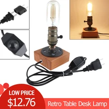 Retro Style Industrial Single Socket Table Bedside Desk Lamp Wooden Base Creative Edison Light Bulb Home Shop Decoration
