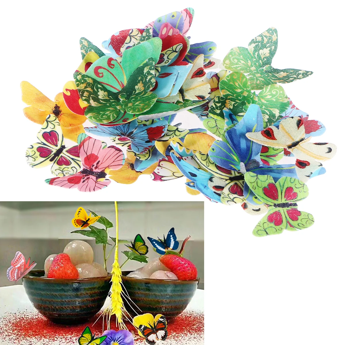 

40pcs Mixed Edible Glutinous Wafer Rice Paper Butterfly Cake Topper Cupcake Toppers Decorations Cake Tools For Birthday Wedding