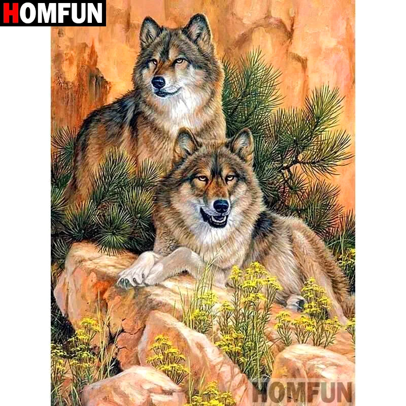 

HOMFUN Full Square/Round Drill 5D DIY Diamond Painting "Animal wolf landscape" Embroidery Cross Stitch 3D Home Decor A10917