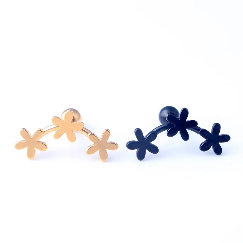 

Fashion Women Three Flower Earrings Titanium Steel Silver Gold Black Three Small Club Flower Stud Earrings Brincos Jewelry