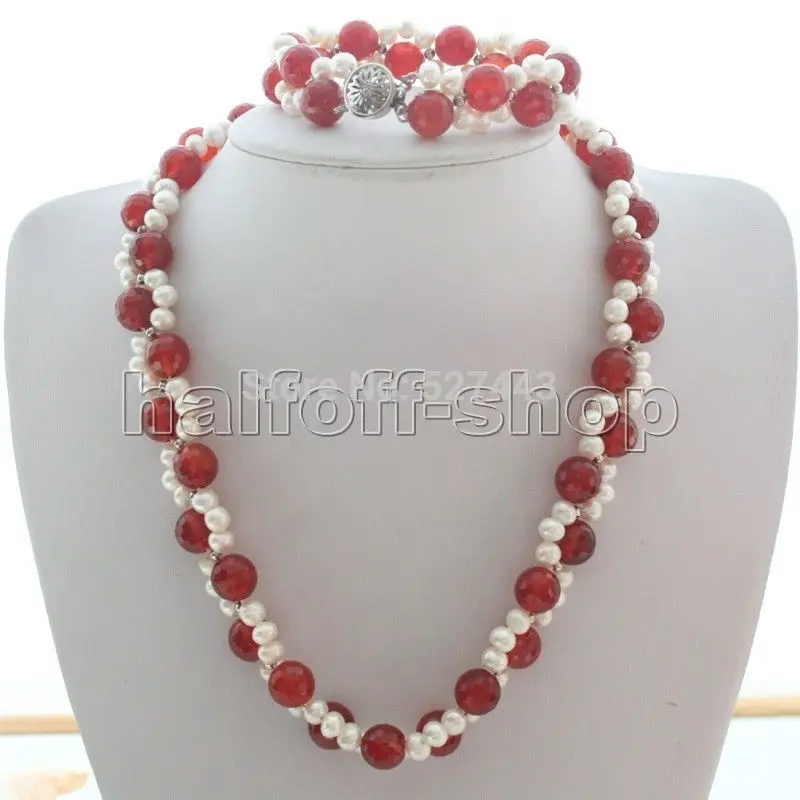 

Wholesale pearl & agate beautiful jewelry set necklace&bracelet hot