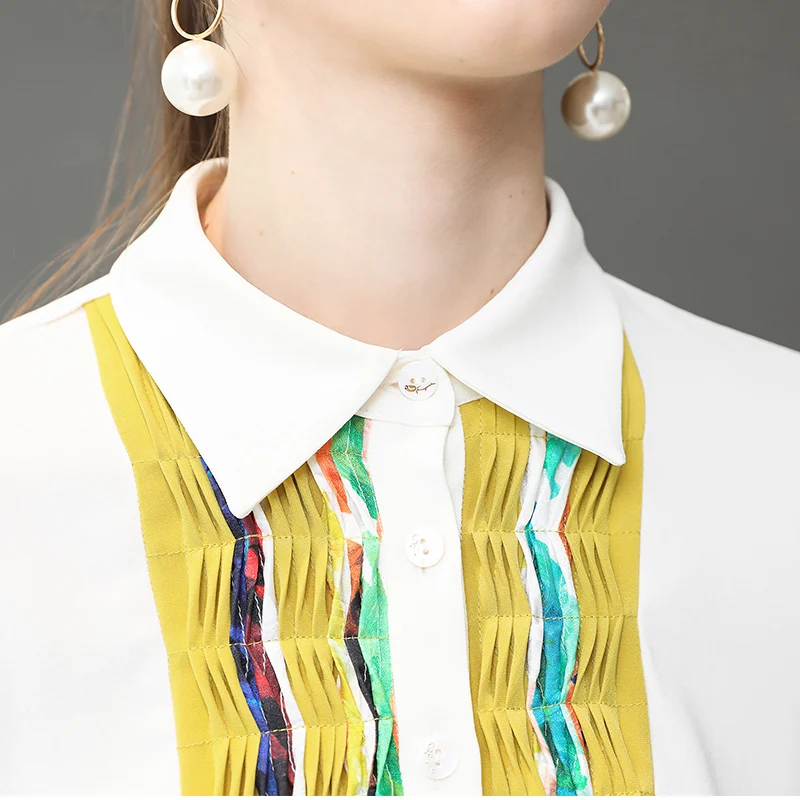 Блузка VOA Женская белая из тяжелого шелка с длинным рукавом|shirt women|shirts women topssilk blouse