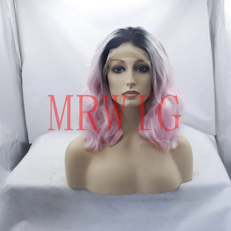 MRWIG 1b # ombre розовый короткий темно корни синтетический бесклеевой передний парик с