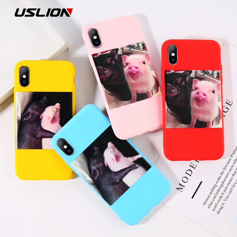 

USLION Cartoon Silicone Case For iPhone 6 6S 7 8 Plus 5 5s SE Funny Phone Cases For iPhone X XR XS Max Soft TPU Back Cover
