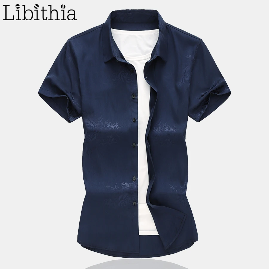 

Men's Print Dress Shirts Summer 2019 New Men Short Sleeve Shirt Big Size M-7XL Black White Navy Blue Clothes Male A43