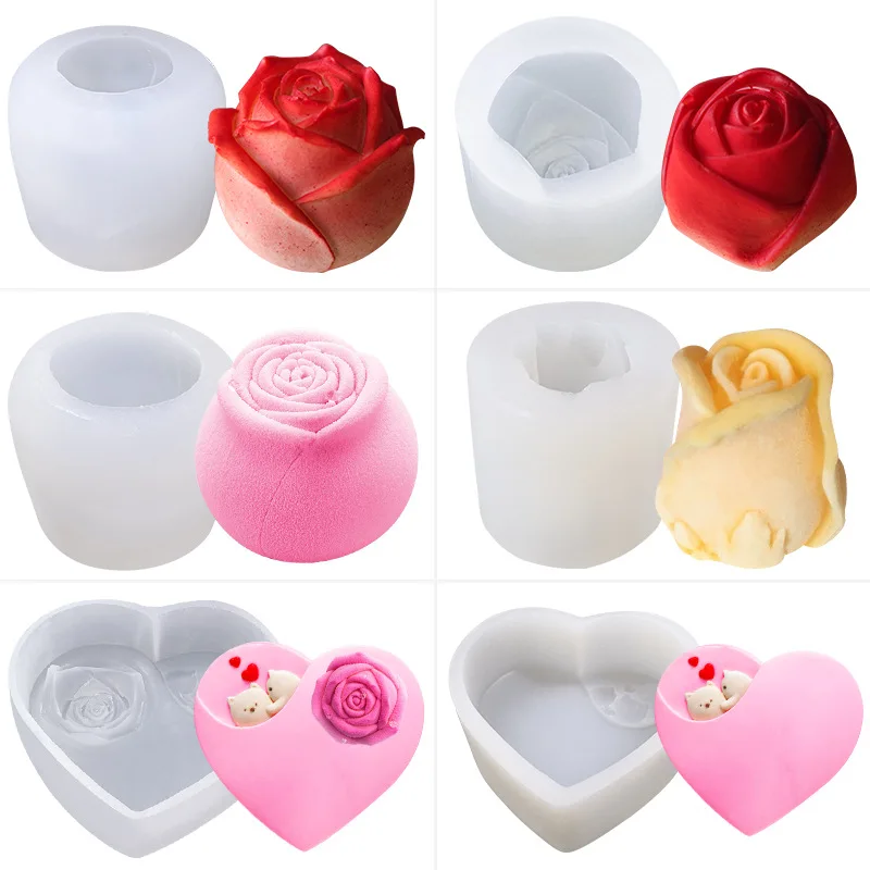 

Rose Flower Design Soap Silicone Mold Craft Tools Rose Heart Shape Handmade Making Soap Mould Candle Resin Molds