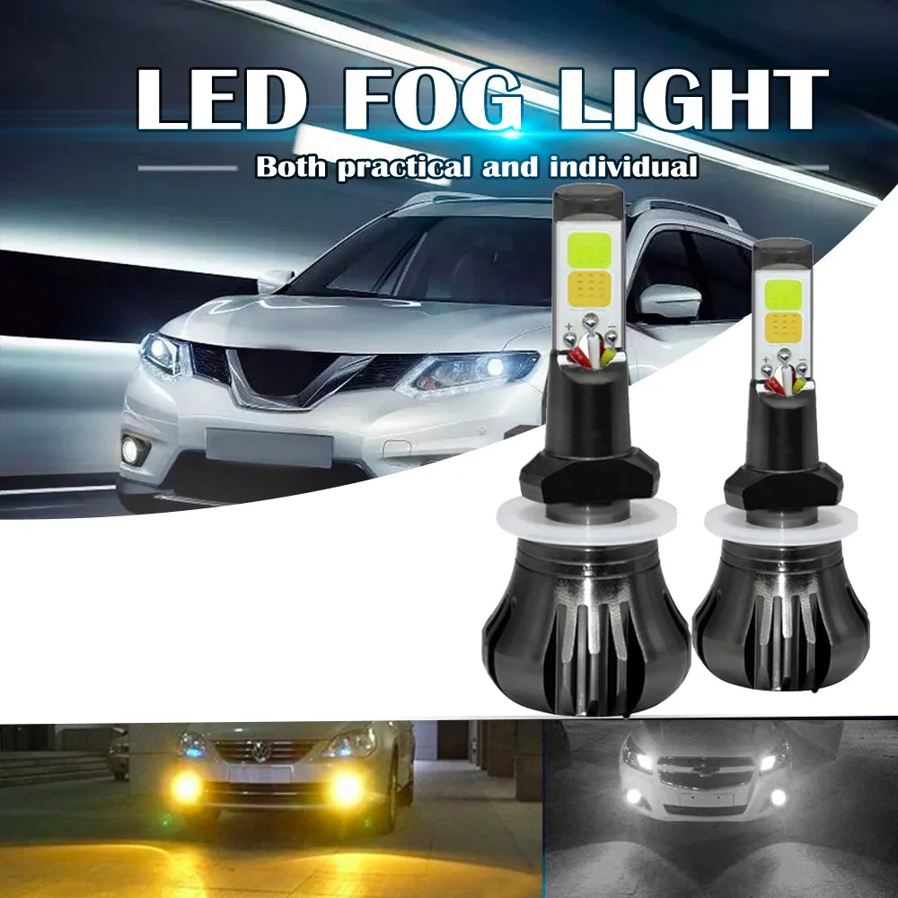 

Dual Color in 1 160W 880 881 H8 H9 H11 LED Fog Light Bulbs 3000K Yellow + 6000K White Colors Strobe Lamp COB Bulb Kit