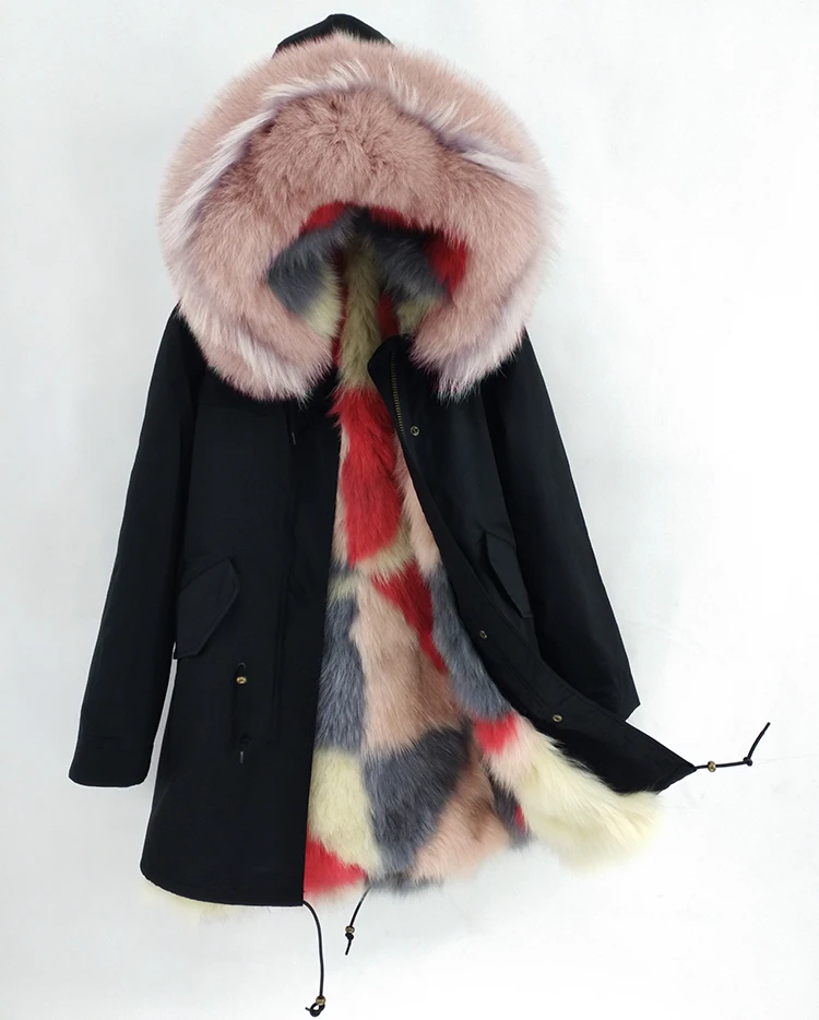 Parka Natural Real Fox Fur Liner Raccoon Fur Collar Hoode Parkas Winter Jacket Women Coat Detachable Outerwear Brand New