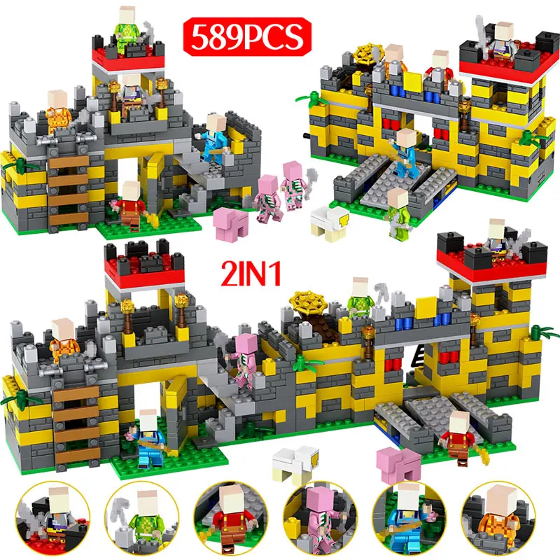 

589PCS My World Fortified Castle Building Blocks Compatible Minecrafter Castle Steve Brick Character Toy For Children