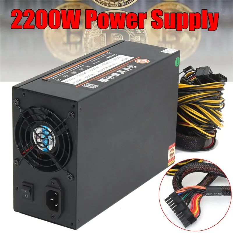 

2200W Support 8 Card SATA Port Connectors Mining BTC Power Supply For Bitcoin Miner Ethereum ZEC Zcash New ATX Mining Power