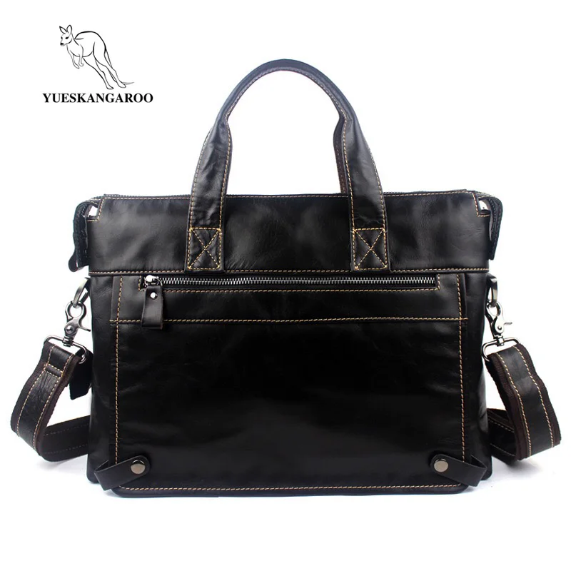 

YUESKANGAROO Men Business Briefcase Genuine Leather Man 14" Laptop Handbags Large Capacity Travel Messenger Crossbody Bag