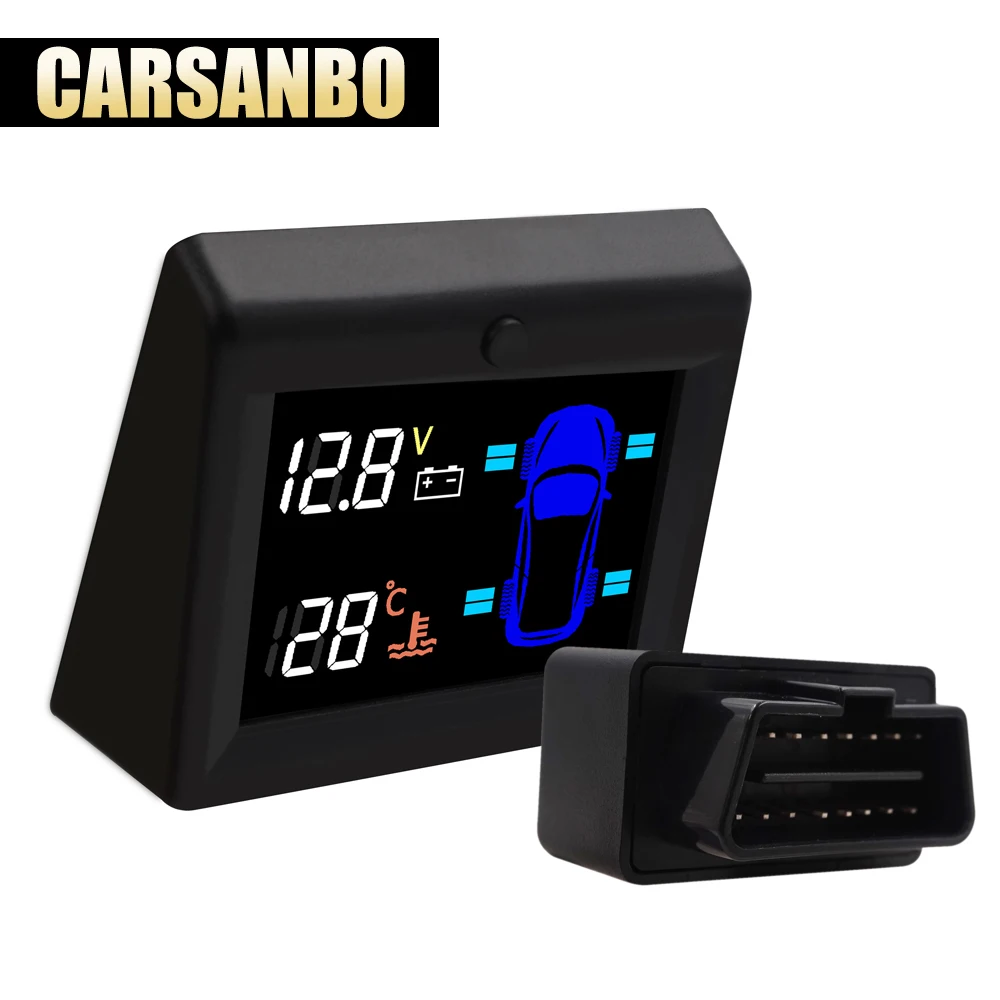 

Carsanbo OBD TPMS Car Tire Pressure Monitoring System Display 4 Internal / External Sensor Temperature Warning