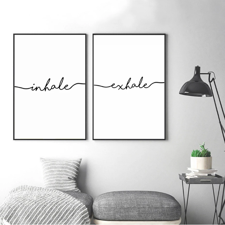 

Minimalist Black White Exhale Inhale Letters Canvas Paintings Abstract Nordic Poster Print Wall Art Picture Kids Room Home Decor