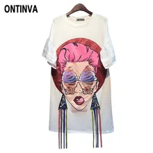 Большие футболки с рисунком из мультфильма, футболки с блестками, длинная туника, топы для женщин, повседневная Летняя коллекция, Camisetas Mujer, модная Корейская одежда