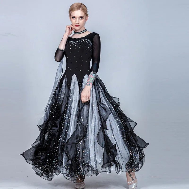Boat Neck Contrast Color Design Ballroom Dance Competition Dresses Women Standard Ballroom Dress Waltz Dance Costumes Foxtort