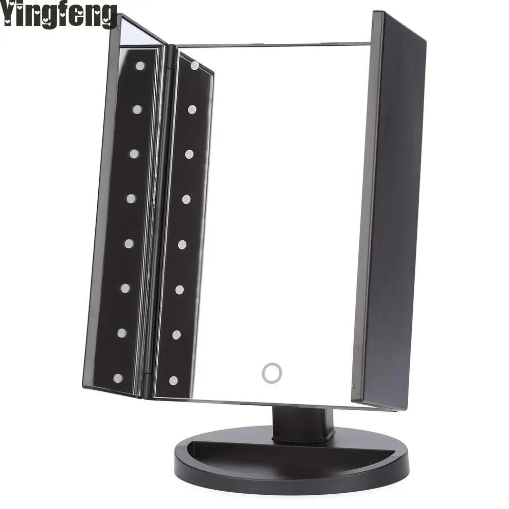 

Portable Three Folding Table Led Lamp Luminous Makeup Mirror Cosmetic Adjustable Tabletop Countertop 16 Led Lights Touch Sensor