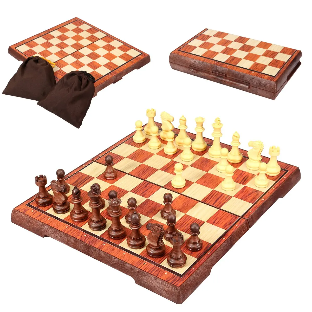 

Wooden Chess Game Pieces Folding Magnetic Foldable Board Contemporary Set Fun Family Board Games Gifts With Storage Bag 4 Size
